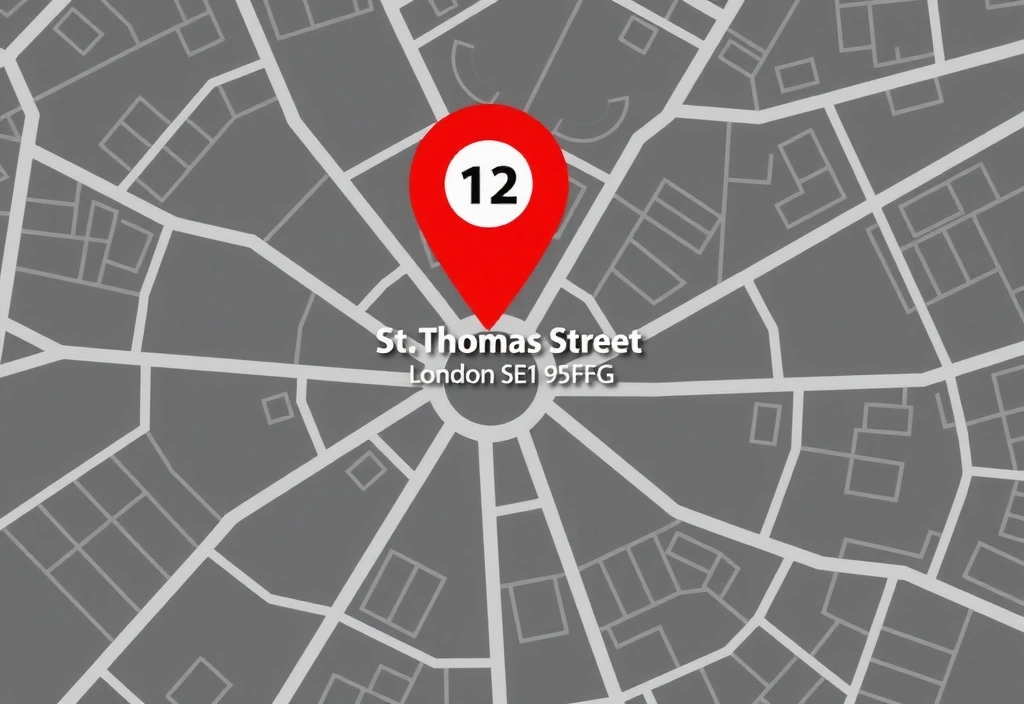 Mappa stilizzata con un pin che indica la posizione di Londra